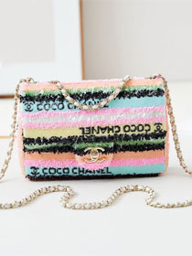 CC original sequins small flap bag AS3266 multicolor