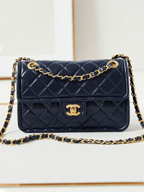 2024 CC original calfskin small  flap bag AS4687 navy blue