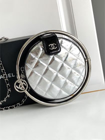 CC original lambskin round clutch with chain AP4110 silver