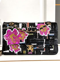 CC original sequins medium flap bag A01112 black&rose