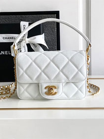 2024 CC original grained calfskin mini flap bag AS5164 white