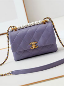 2024 CC original lambskin mini top handle flap bag AS5001 light purple