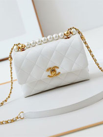 2024 CC original lambskin mini top handle flap bag AS5001 white