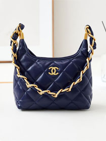 2024 CC original lambskin small hobo handbag AS4922 navy blue