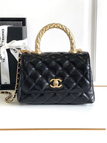 CC original calfskin mini coco handle bag AS2215 black