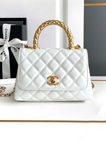 CC original calfskin mini coco handle bag AS2215 white