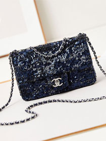 CC original sequins mini flap bag AS3269 navy blue