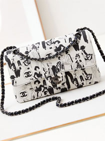 CC original fabric medium flap bag A01112 white&black