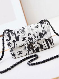 CC original fabric mini flap bag A69900 white&black