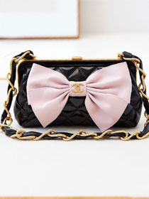 CC original lambskin clutch with chain AP4027 black&pink