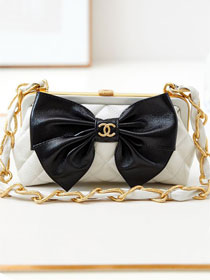 CC original lambskin clutch with chain AP4027 white&black