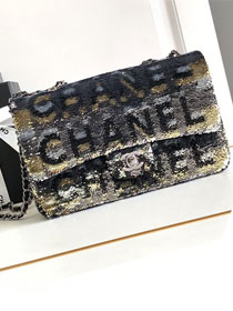 CC original sequins medium flap bag A01112 black&gold