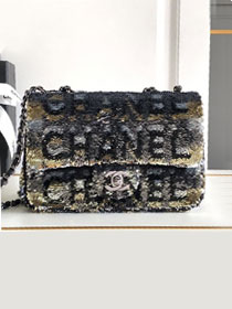 CC original sequins mini flap bag A69900 black&gold