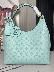 Louis vuitton original mahina leather carmel hobo bag M23396 mineral blue