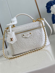 Louis vuitton original ostrich calfskin vanity chain pouch N85911 white