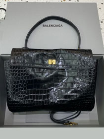 Balenciaga original crocodile calfskin rodeo medium handbag 7897722 black