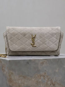 YSL original suede calfskin gaby phone case 742579 grey