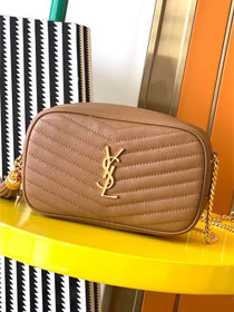 YSL original grained calfskin lou camera mini bag 585040 brown