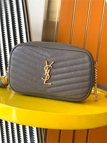 YSL original grained calfskin lou camera mini bag 585040 grey