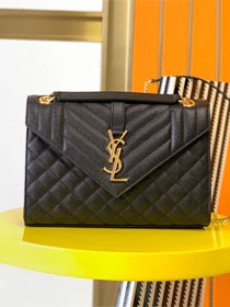 YSL original grained calfskin medium envelope chain bag 487206 black