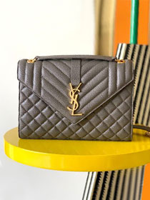 YSL original grained calfskin medium envelope chain bag 487206 grey