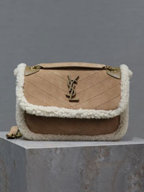 YSL original shearling niki baby bag 533037 beige