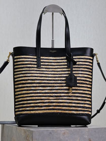 YSL original raffia medium shopping tote bag 600306 black&beige