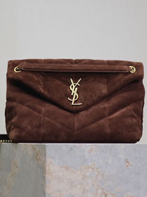 YSL original suede calfskin puffer medium bag 577475 dark coffee