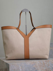 YSL original canvas Y tote shopping bag 817602 beige