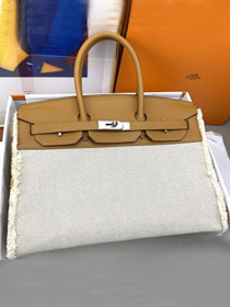 Hermes handmade original calfskin&canvas birkin bag BK00039 sesame