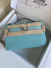 Hermes original swift leather mini kelly 22 clutch K0012 blue atoll