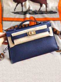 Hermes original swift leather mini kelly 22 clutch K0012 blue encre