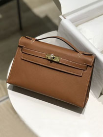 Hermes original swift leather mini kelly 22 clutch K0012 gold brown