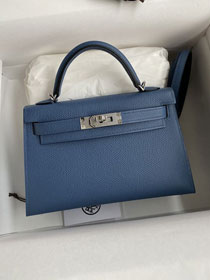 Hermes original epsom leather mini kelly 19 bag K0019 blue agate