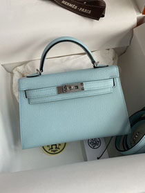 Hermes original epsom leather mini kelly 19 bag K0019 blue zephyr 