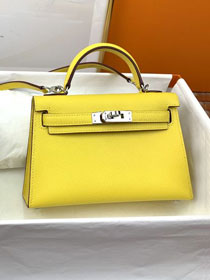 Hermes original epsom leather mini kelly 19 bag K0019 jaune de naples