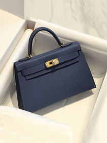 Hermes original epsom leather mini kelly 19 bag K0019 blue brighton