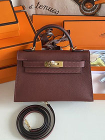 Hermes original epsom leather mini kelly 19 bag K0019 bordeaux