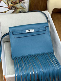 /Hermes original evercolor leather kelly danse antae bag KD023 denim blue