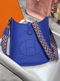 Hermes original togo leather mini evelyne tpm 17 shoulder bag E17 blue zellige