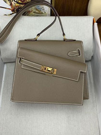 Hermes original epsom leather kelly sellier en desordre 20 KS0020 grey etoupe