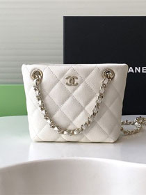 CC original grained calfskin mini clutch with chain AP4422 white