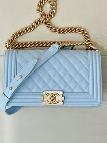 CC original grained calfskin medium boy handbag A67086 sky blue