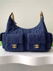 CC original denim maxi hobo bag AS5302 dark blue