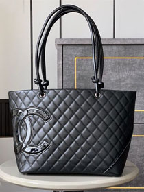 CC original lambskin large shopping tote bag AS6337 allblack(patent logo)