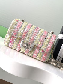 CC original sequins mini flap bag A01112 white&pink