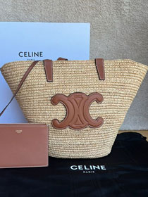 Celine original raffia supple shoulder bag 114342 tan