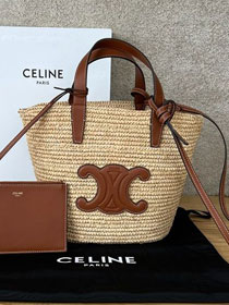 Celine original raffia supple tote handbag 115802 tan