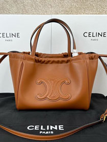 Celine original calfskin small cabas drawstring 111013 tan