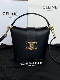 Celine original calfskin triomphe mini bucket bag 10K943 black